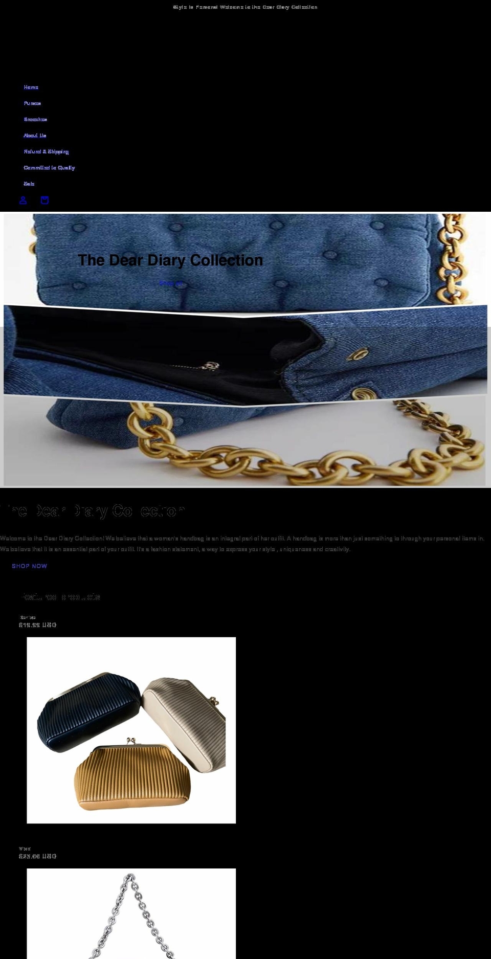 thedeardiarycollection.com shopify website screenshot