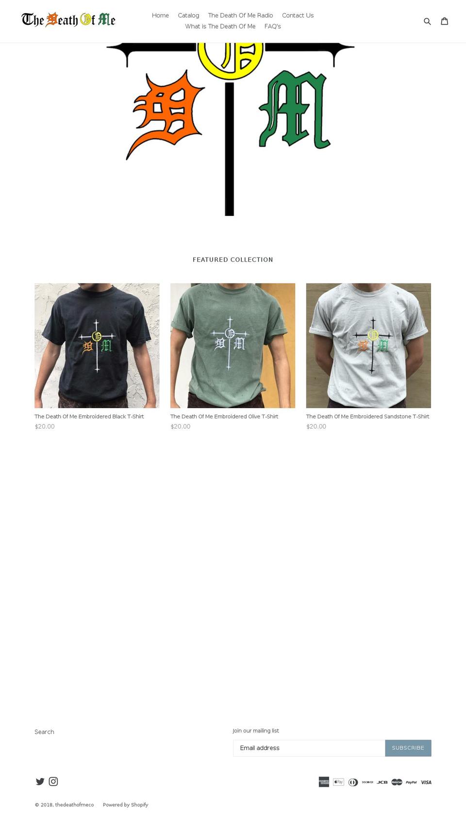 thedeathofmeco.com — Shopify storefront screenshot
