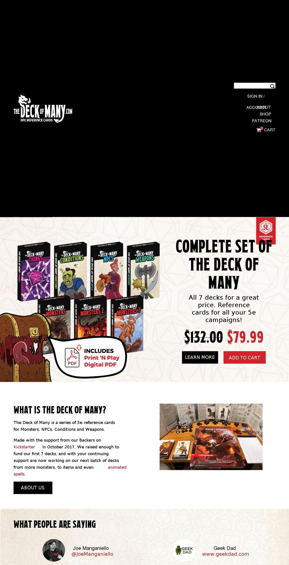 thedeckofmany.com — Shopify storefront screenshot