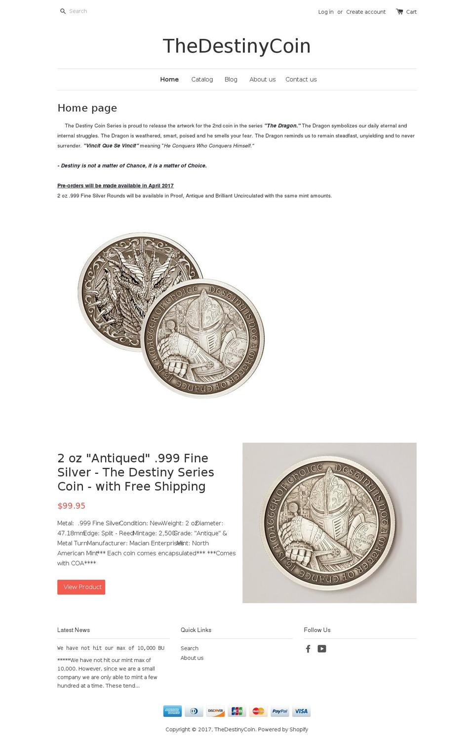thedestinycoin.com shopify website screenshot