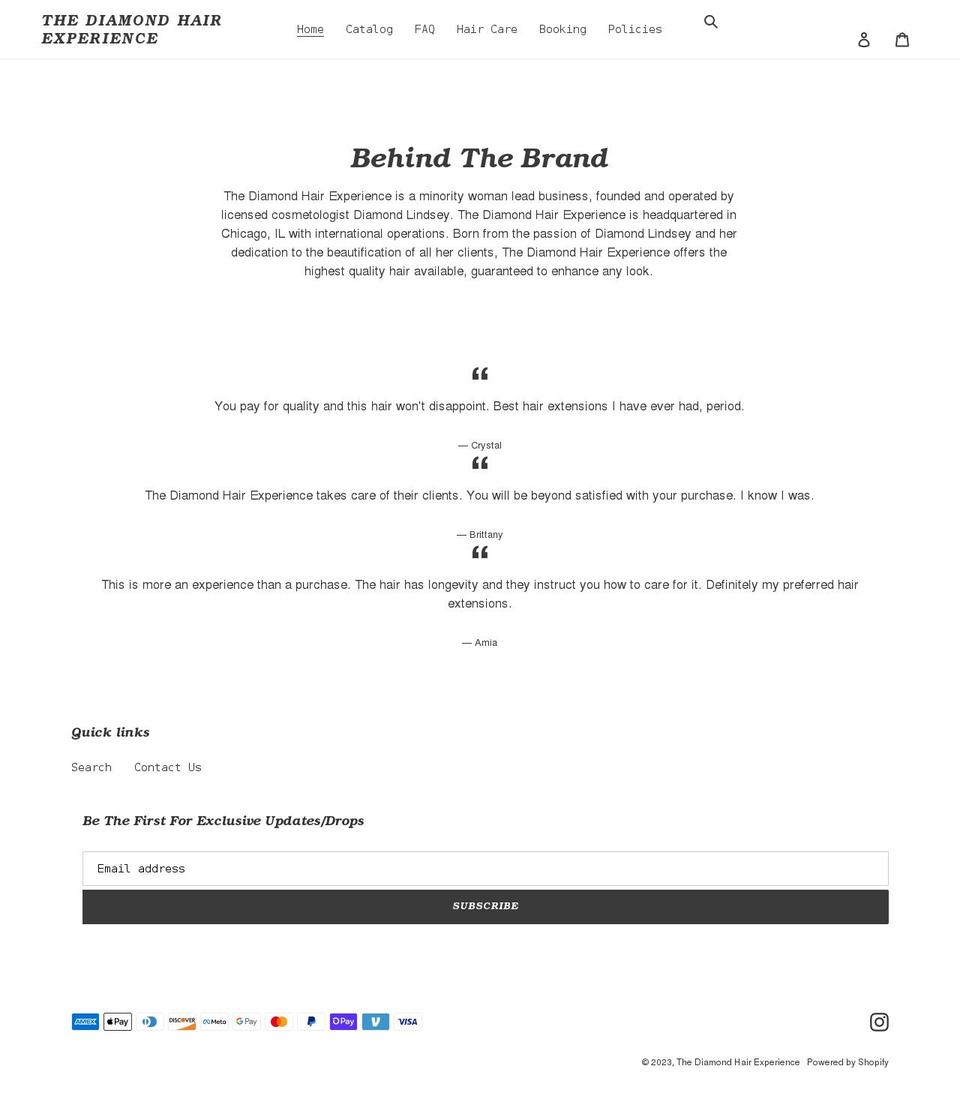 thediamondhairexperience.com shopify website screenshot