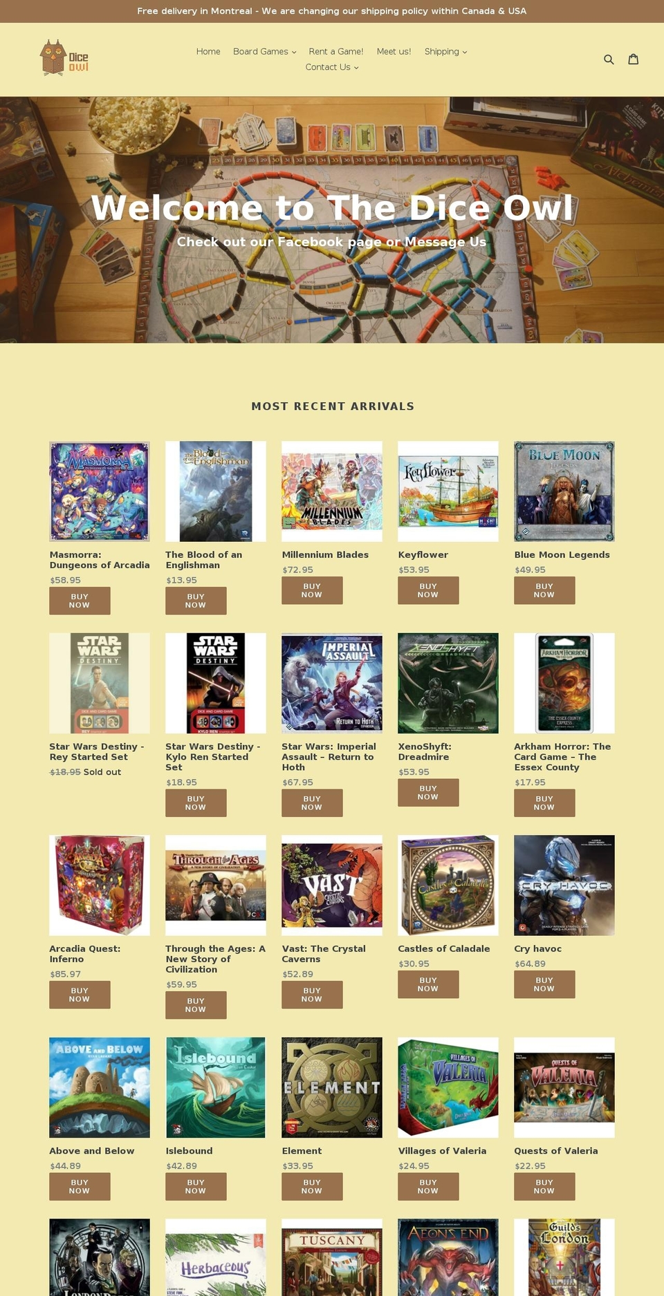 thediceowl.com shopify website screenshot