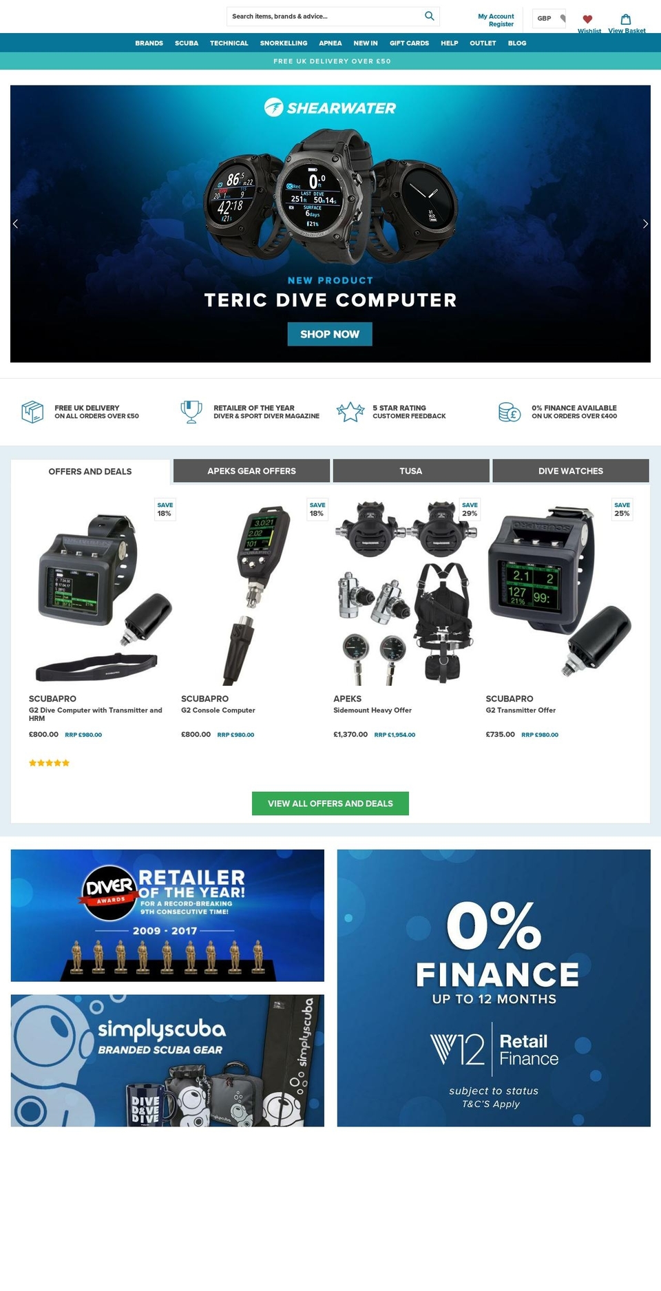 thedivesuperstore.com — Shopify storefront screenshot