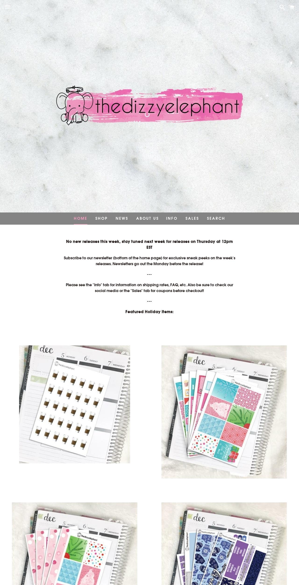 thedizzyelephant.com shopify website screenshot