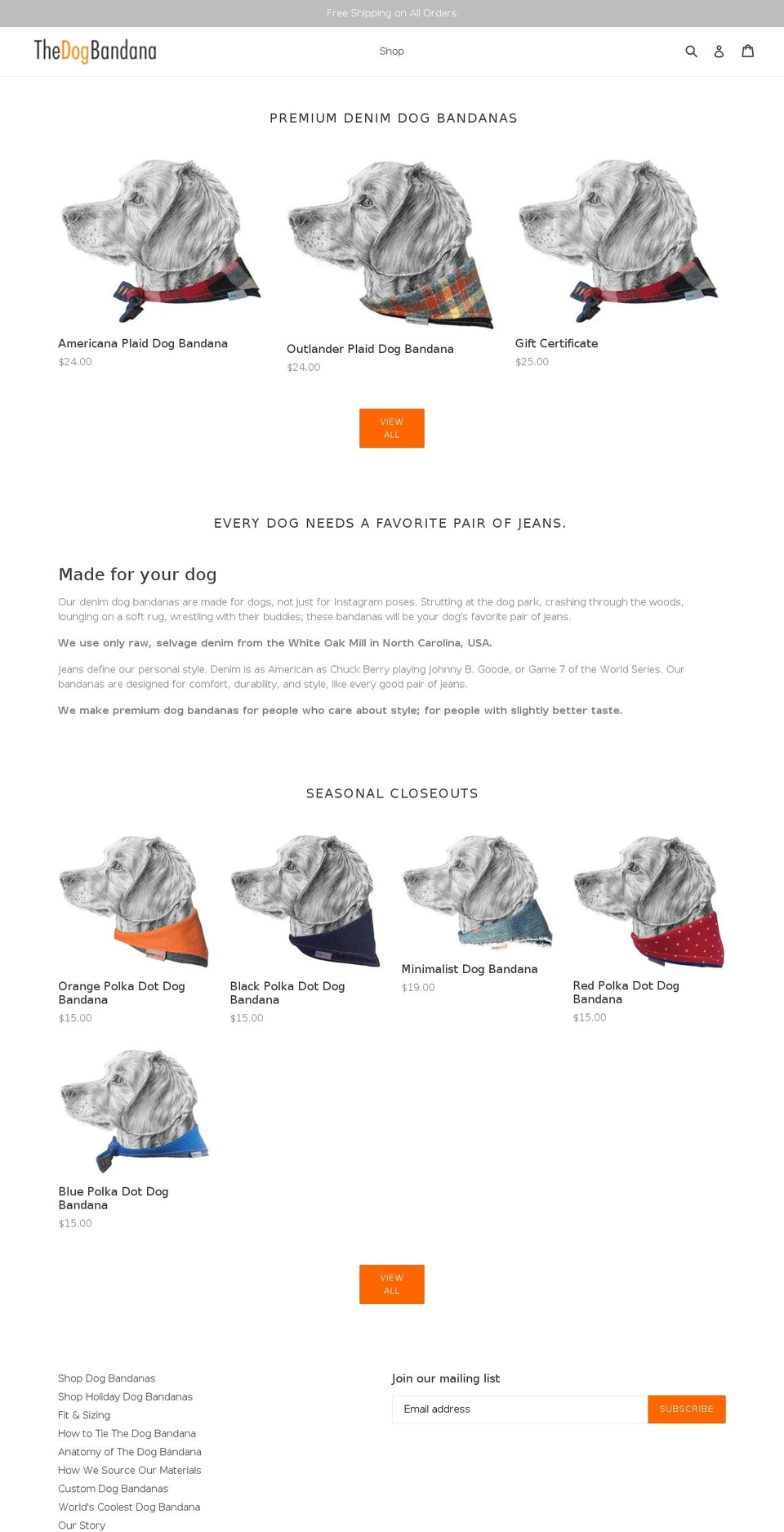 thedogbandana.com — Shopify storefront screenshot