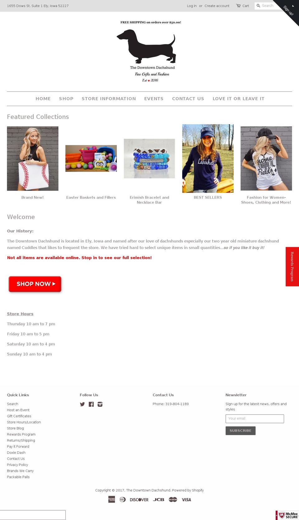 thedowntowndachshund.com shopify website screenshot