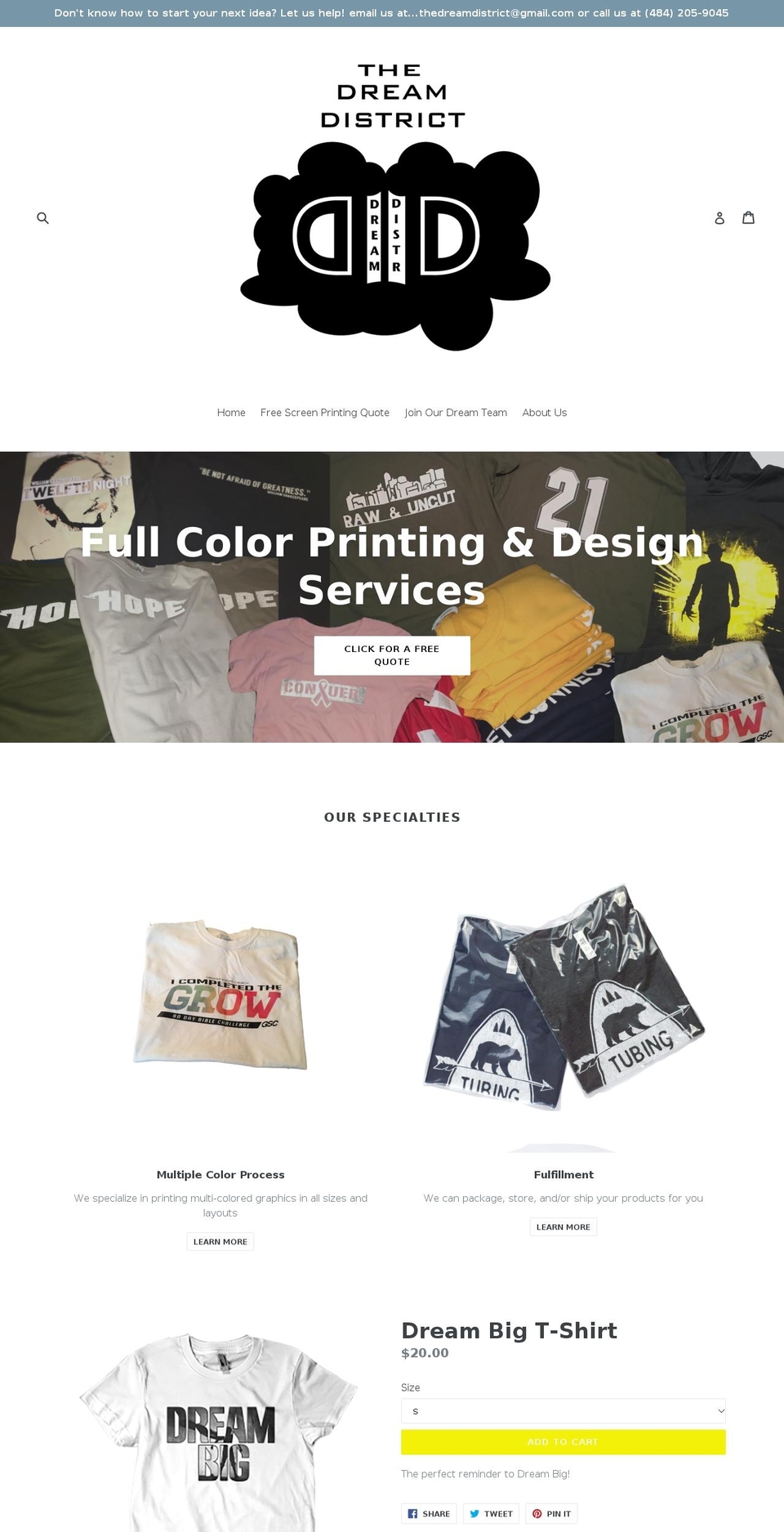 thedreamdistrictco.com — Shopify storefront screenshot