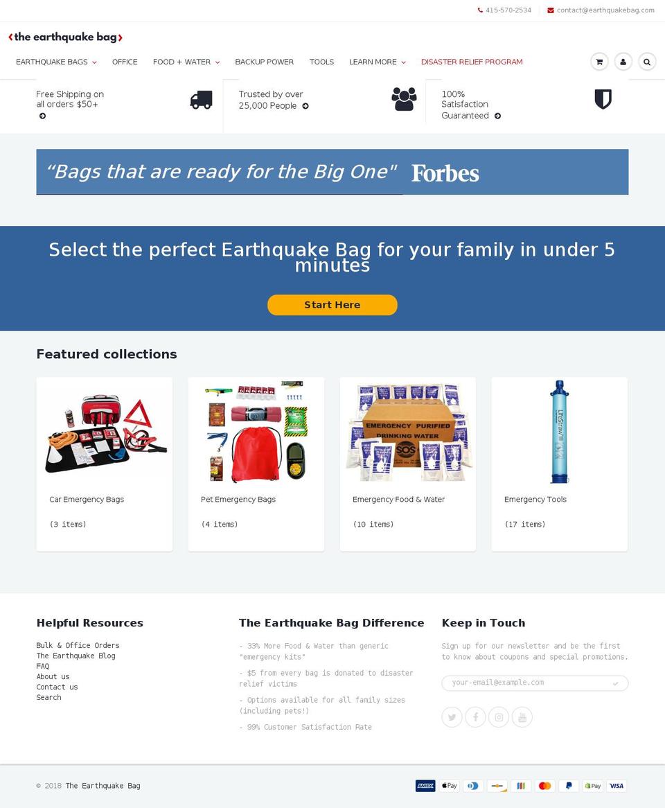 theearthquakebag.com — Shopify storefront screenshot