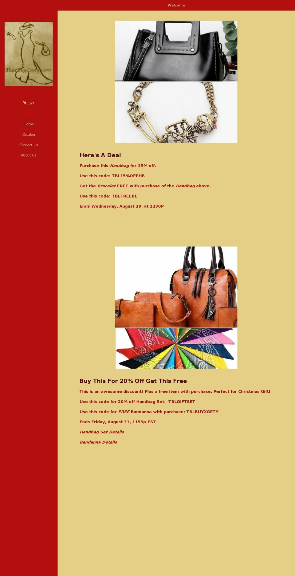 theebaglady.com — Shopify storefront screenshot