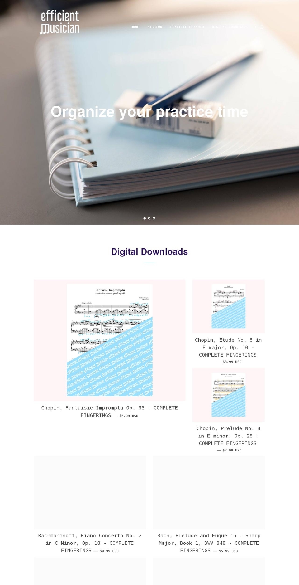 theefficientmusician.com shopify website screenshot