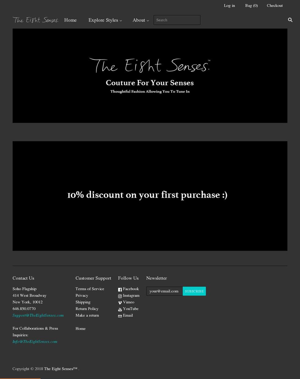 theeightsenses.com shopify website screenshot