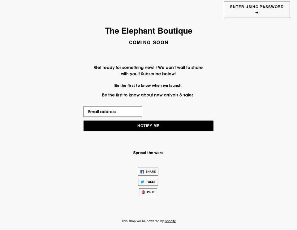 theelephantboutique.com shopify website screenshot