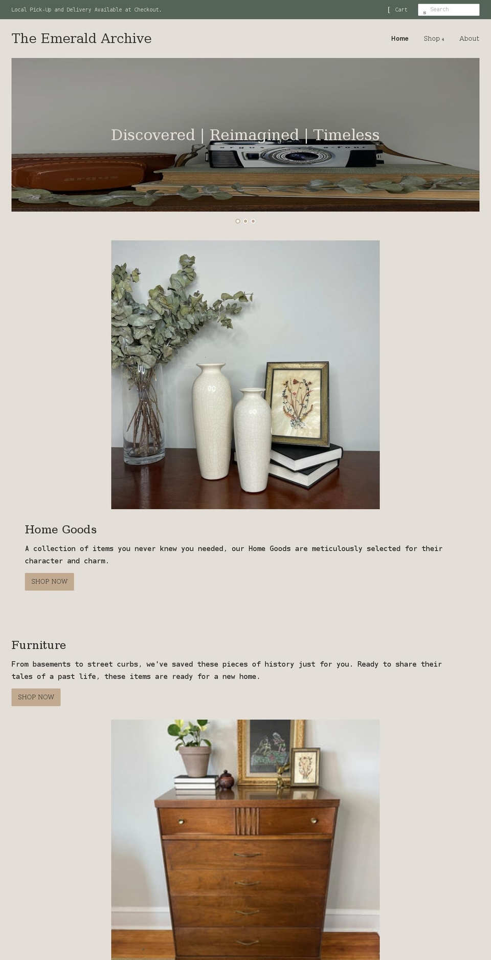 Emerald Shopify theme site example theemeraldarchive.com