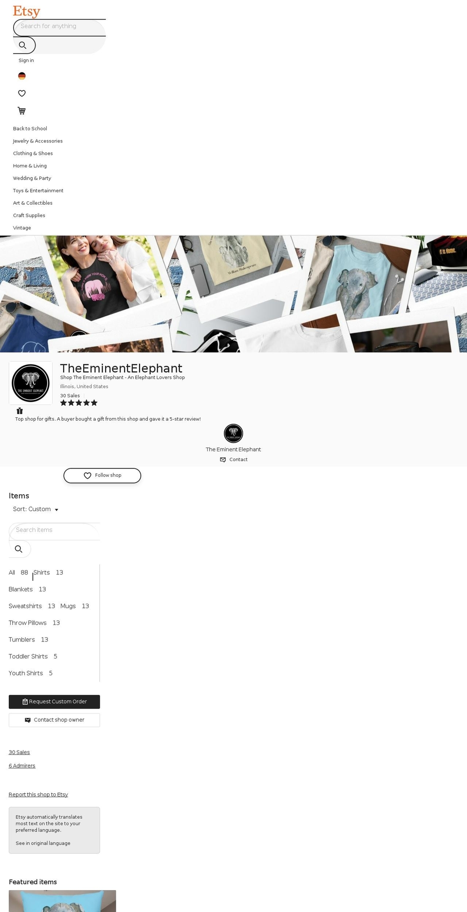 theeminentelephant.com shopify website screenshot