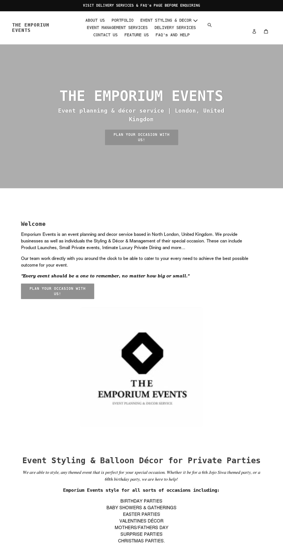 theemporiumevents.co.uk shopify website screenshot