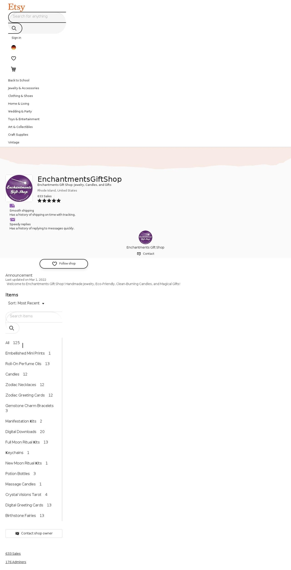 theenchantedwick.com — Shopify storefront screenshot