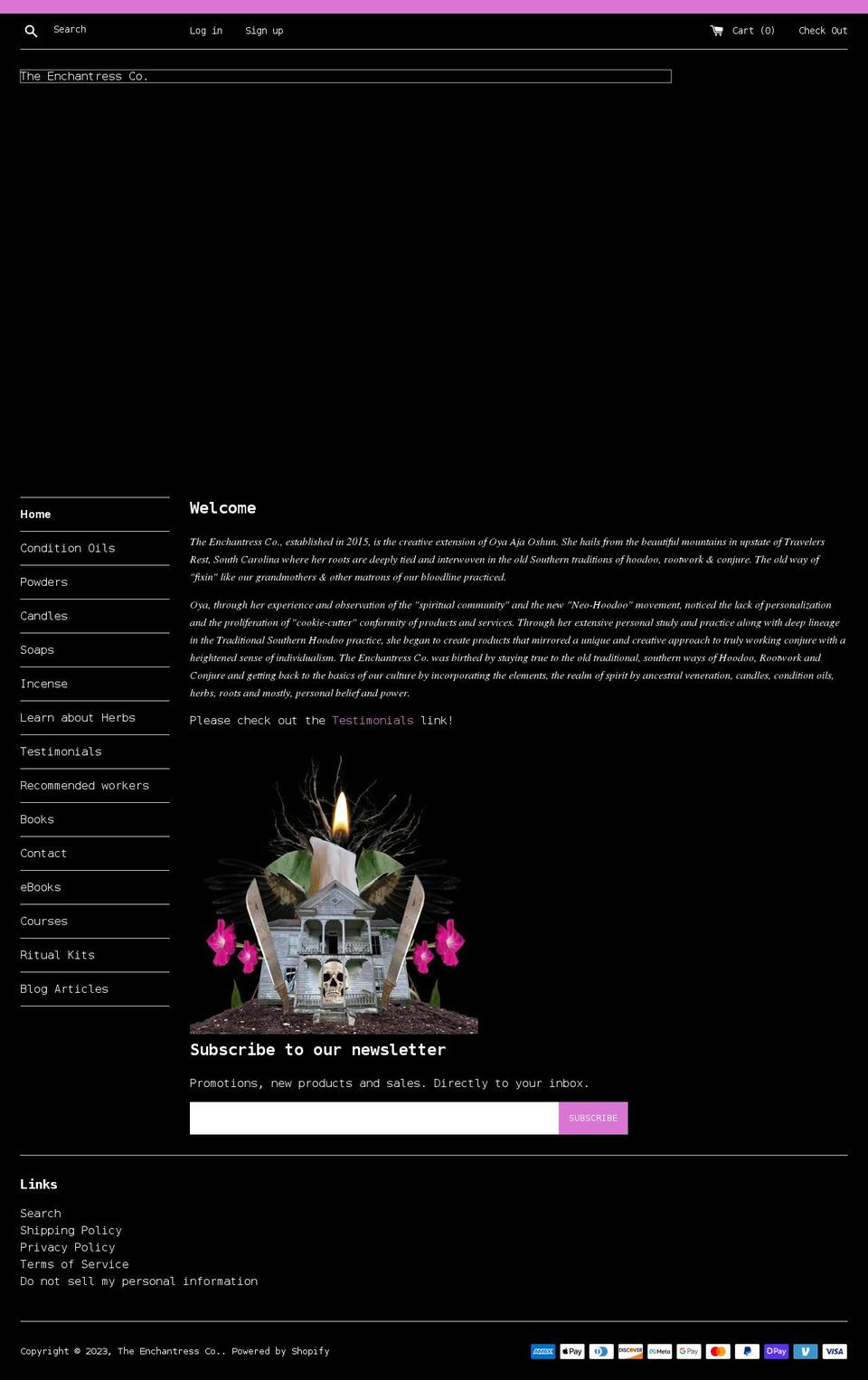 theenchantressco.com shopify website screenshot