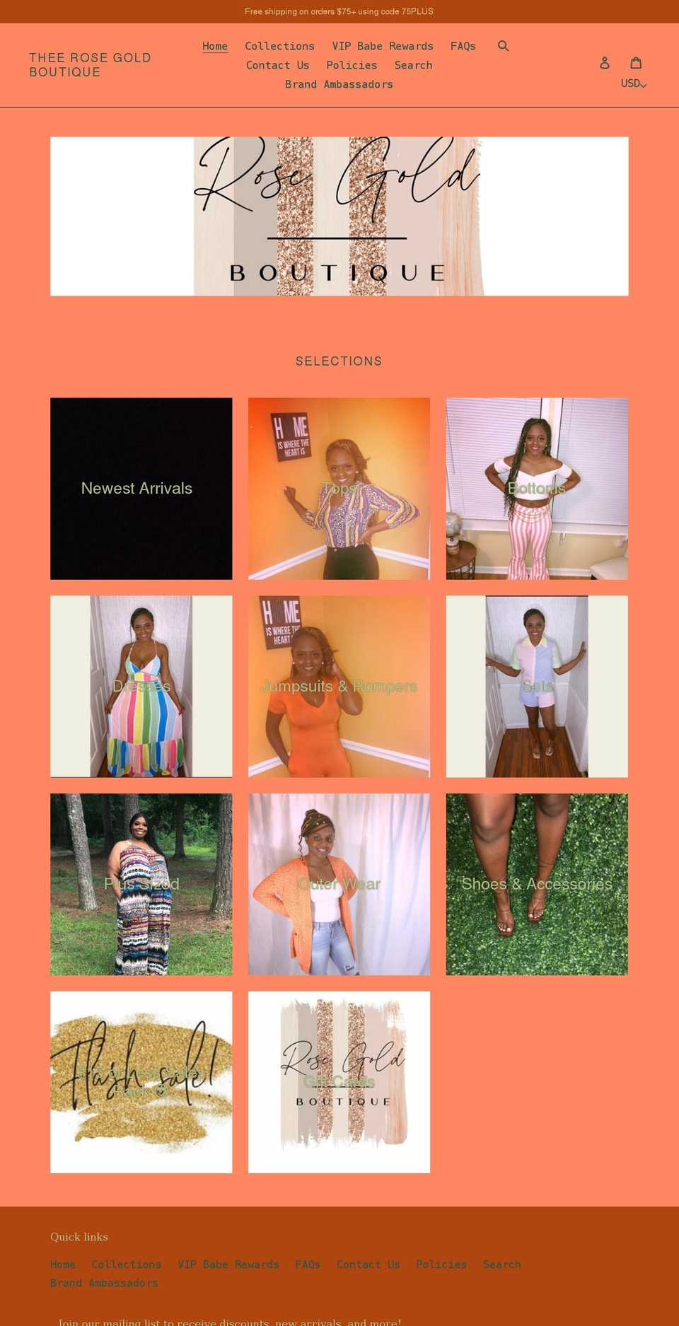theerosegoldboutique.com shopify website screenshot
