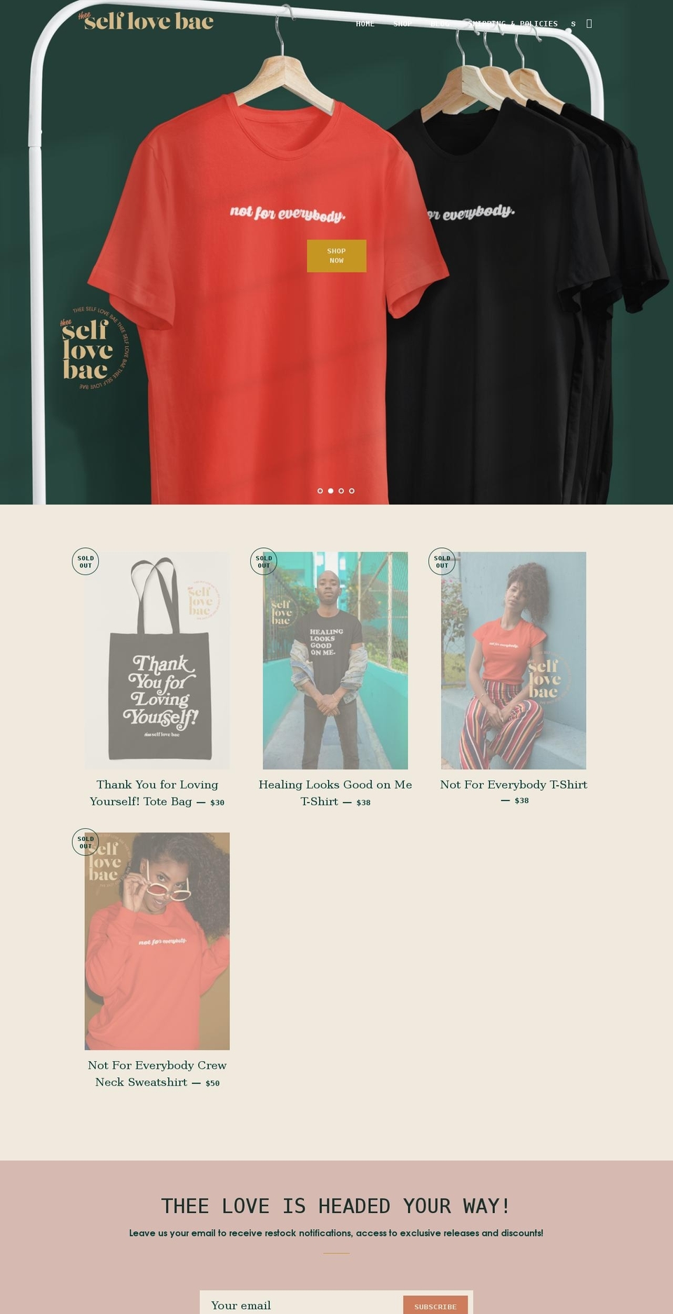 theeselflovebae.com shopify website screenshot