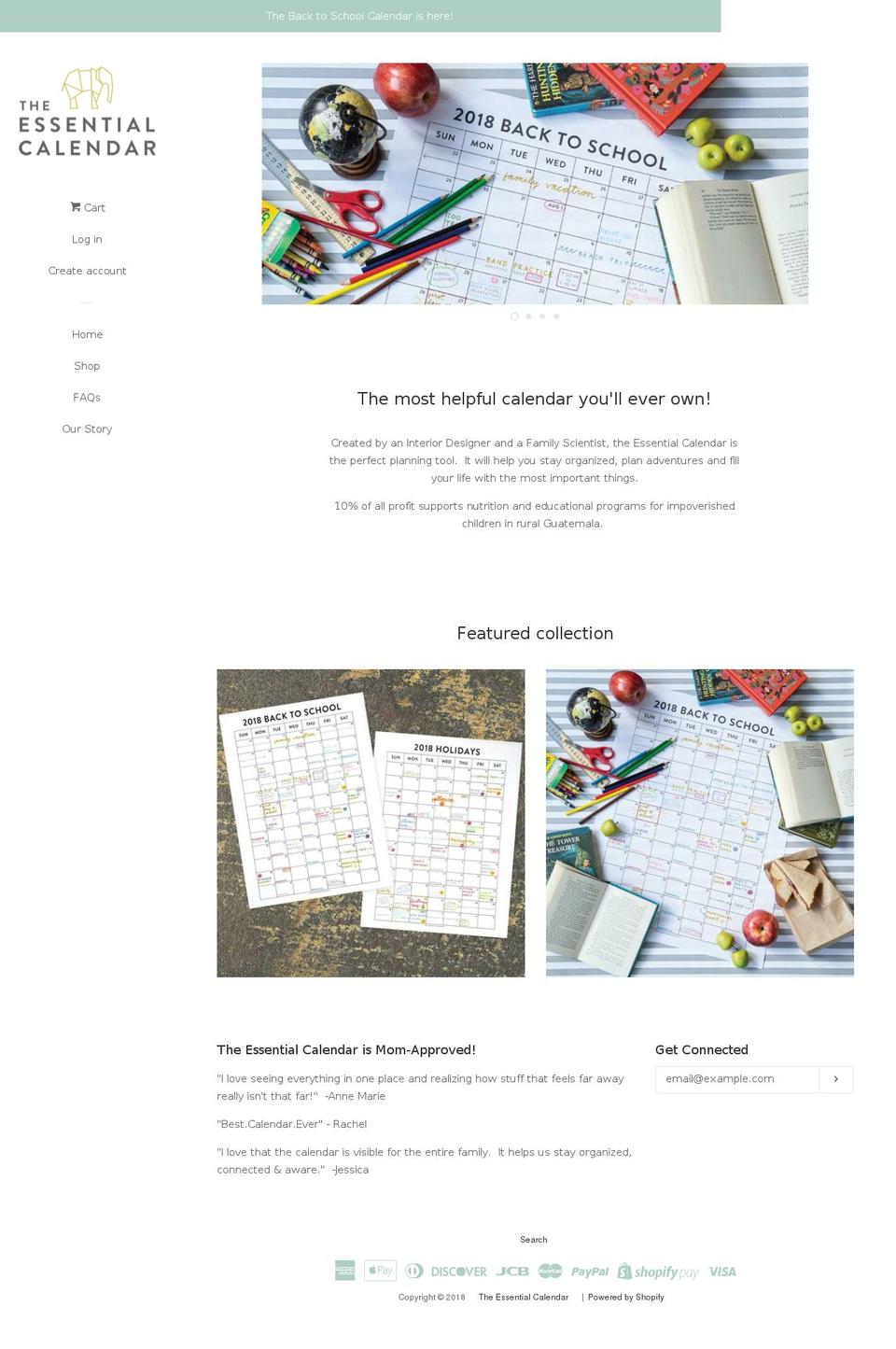 theessentialcalendar.com shopify website screenshot