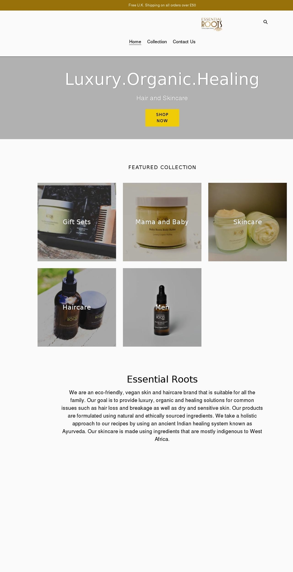 theessentialroots.com shopify website screenshot