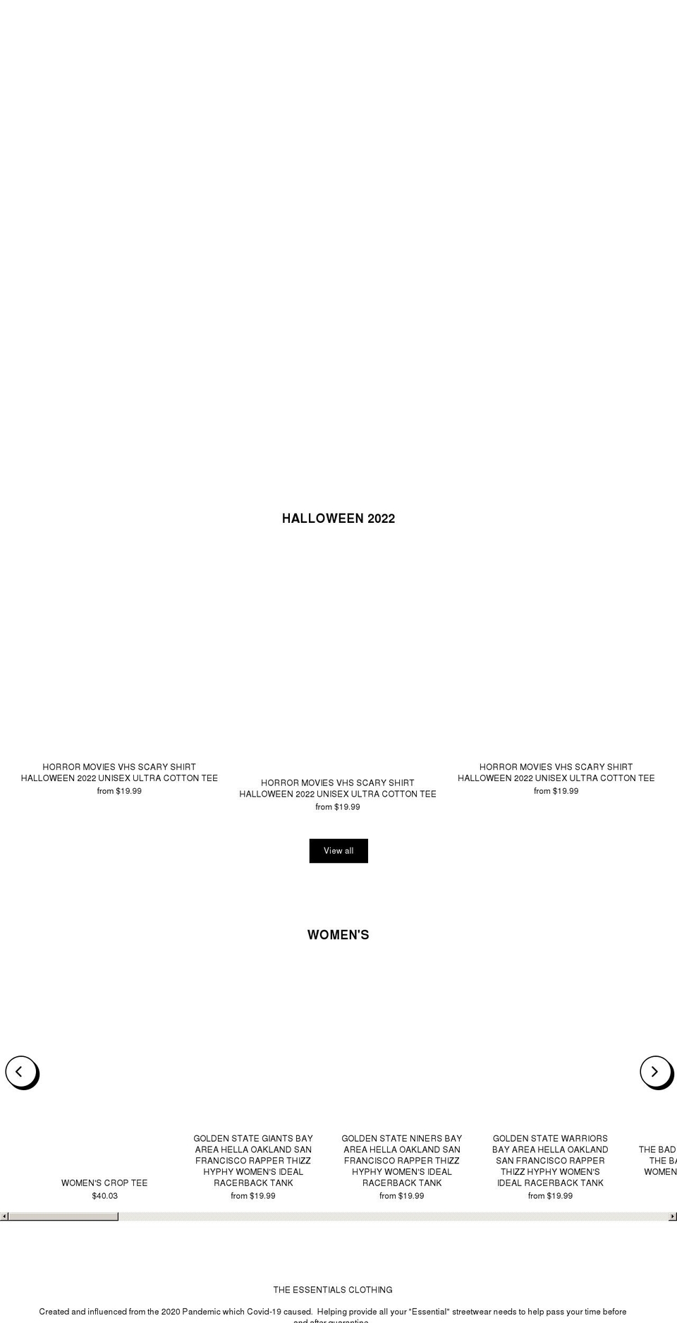 theessentialsclothing.com shopify website screenshot