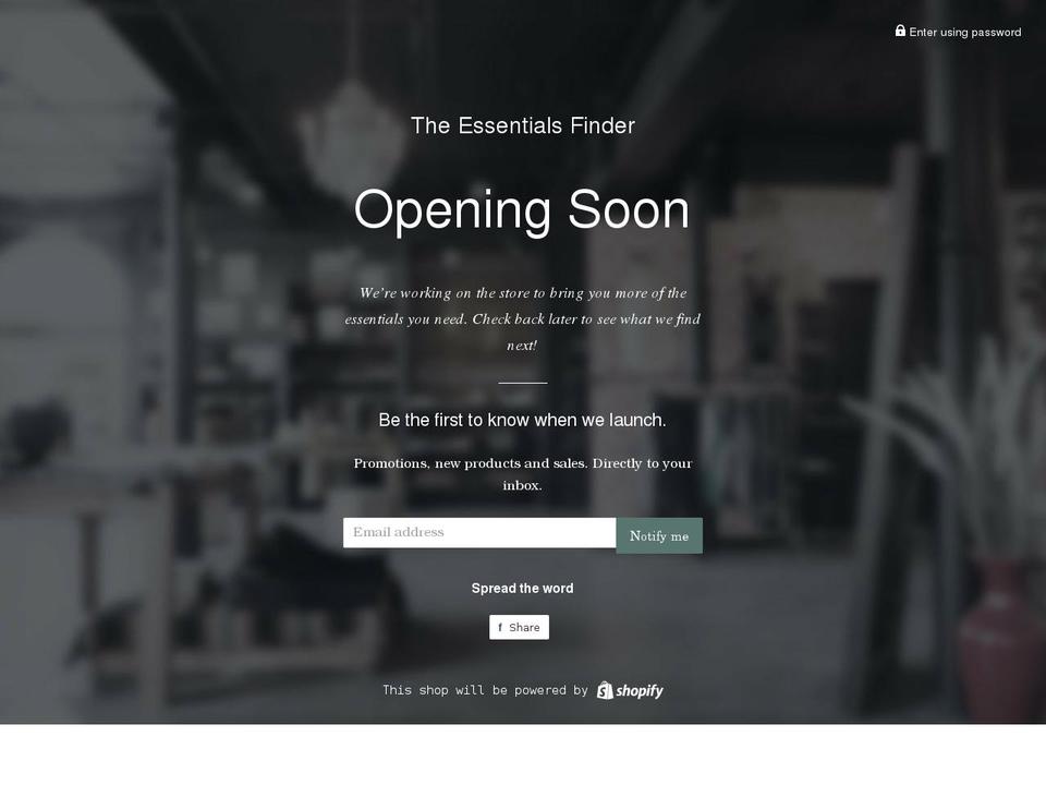 theessentialsfinder.com shopify website screenshot