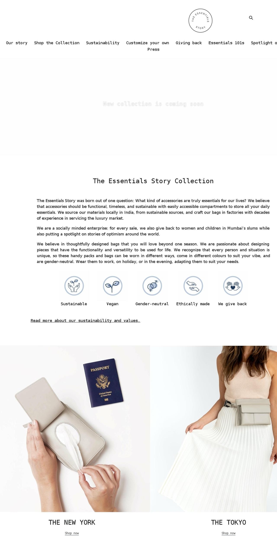 theessentialsstory.com shopify website screenshot