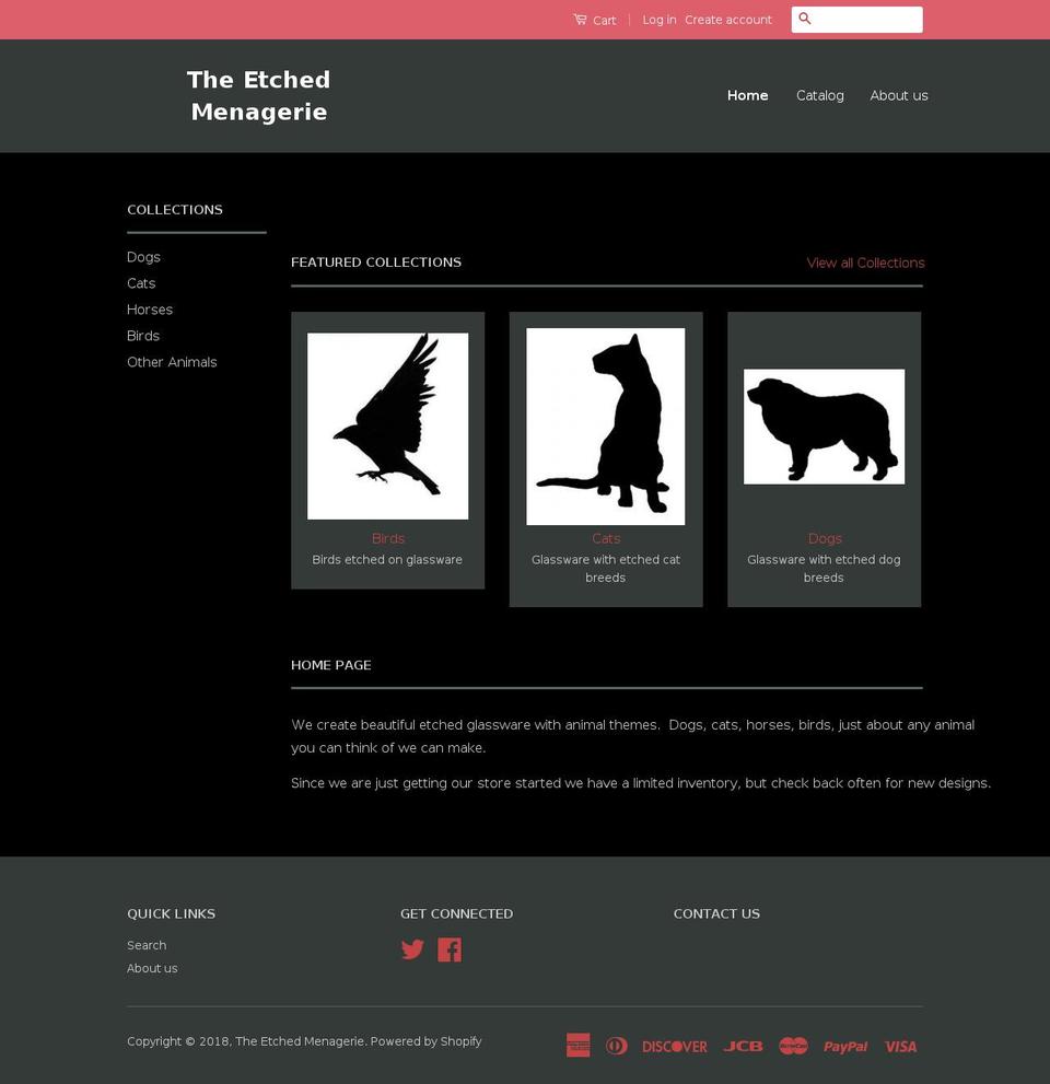 theetchedmenagerie.com shopify website screenshot