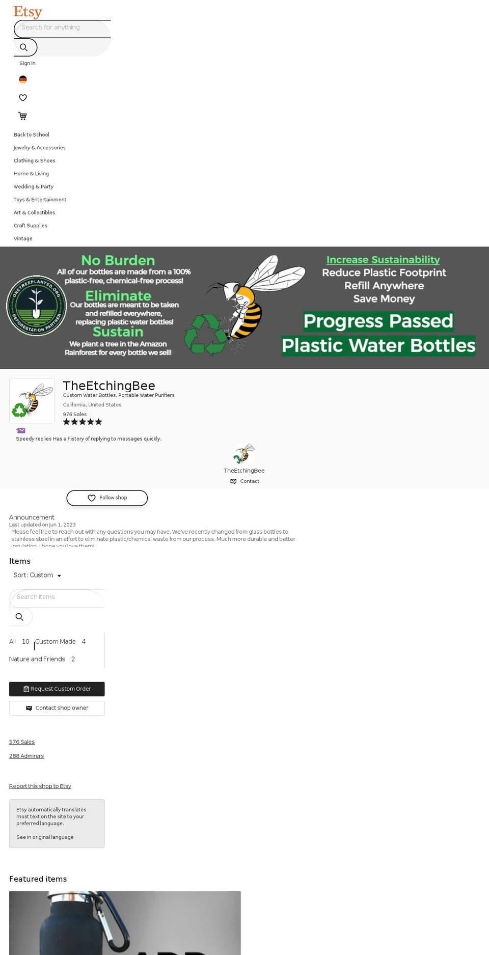 theetchingbee.com shopify website screenshot