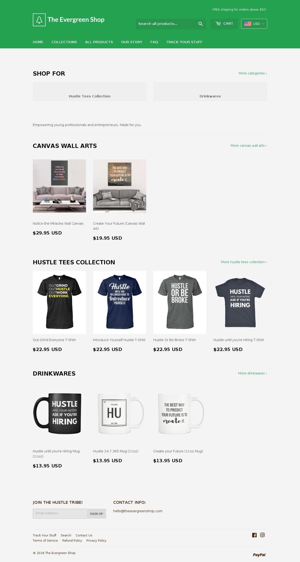 theevergreenshop.com shopify website screenshot