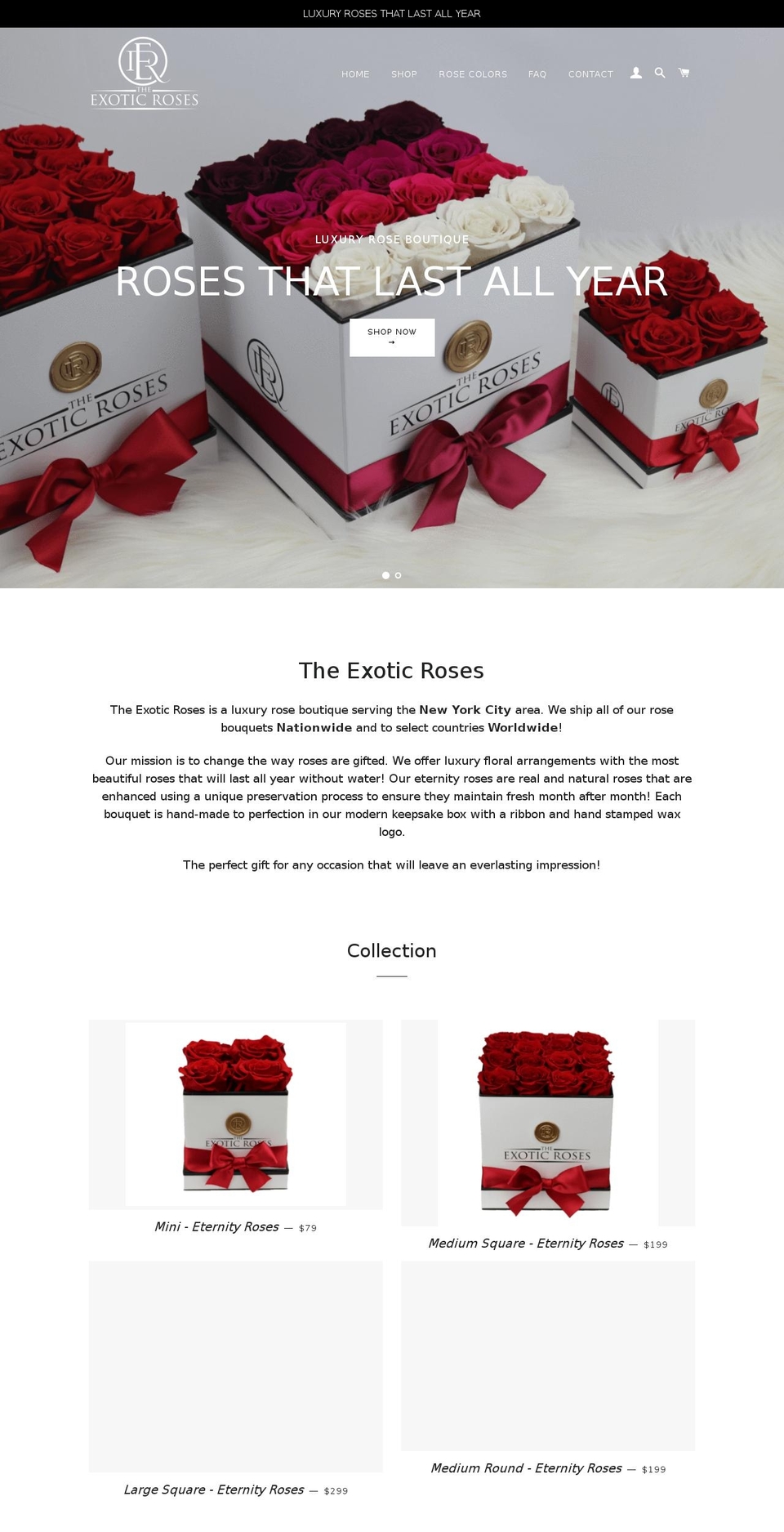 theexoticroses.com — Shopify storefront screenshot