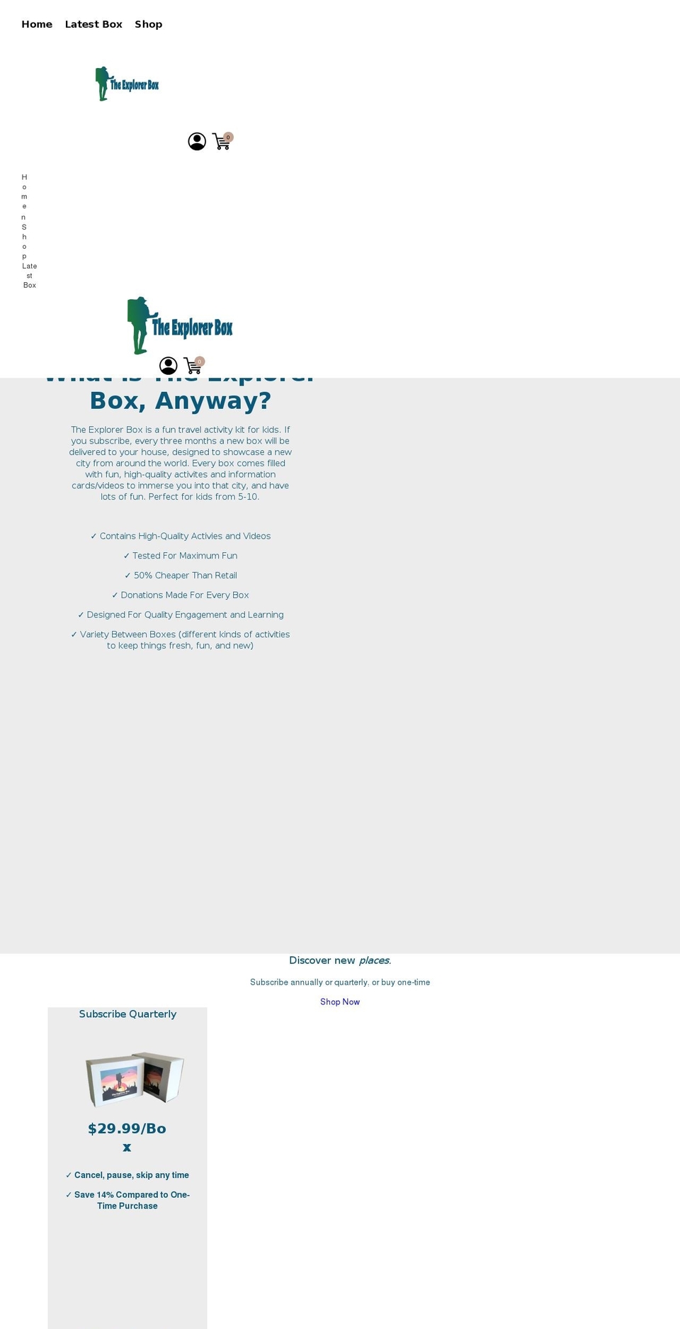 theexplorerbox.com shopify website screenshot