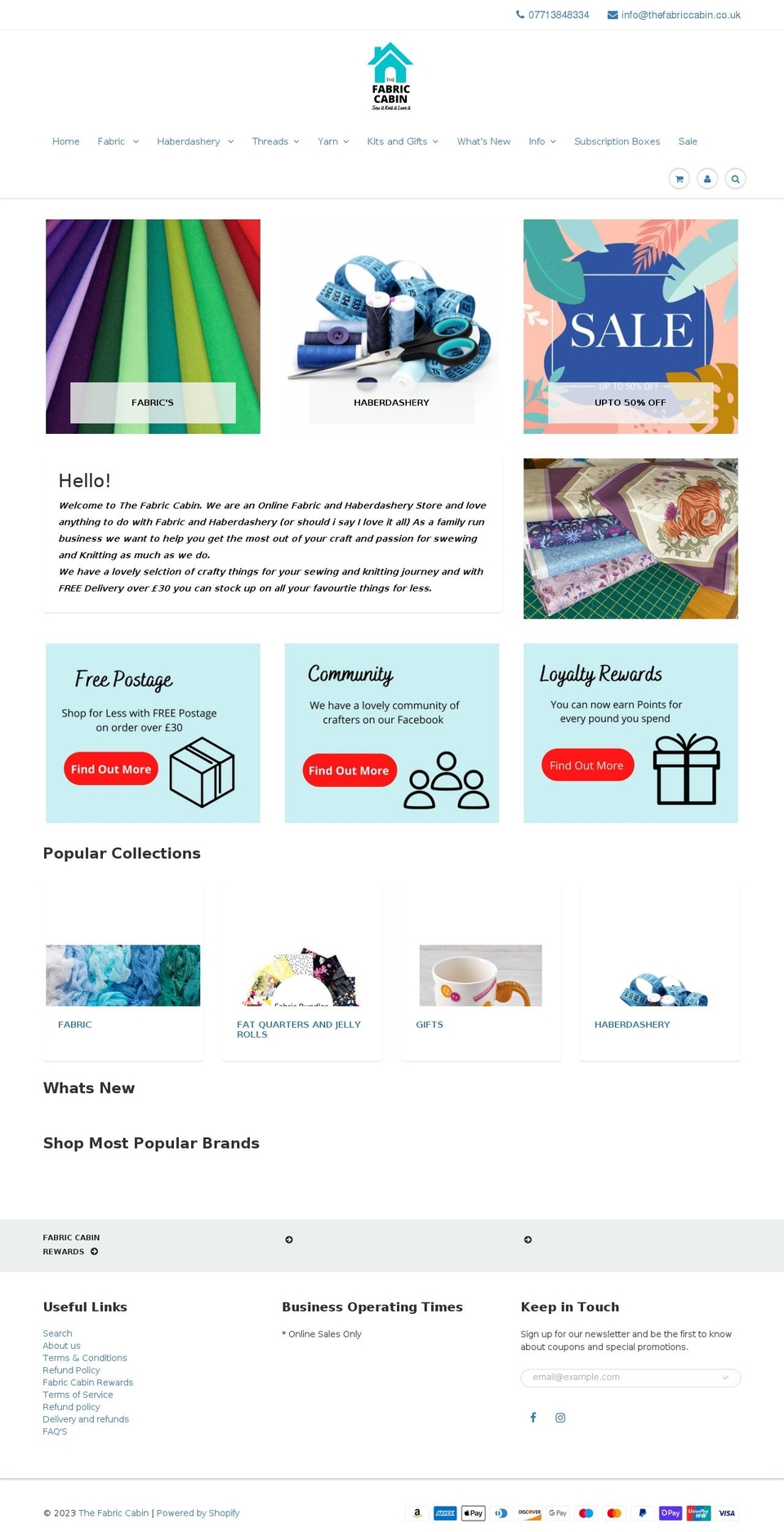 thefabriccabin.co.uk shopify website screenshot