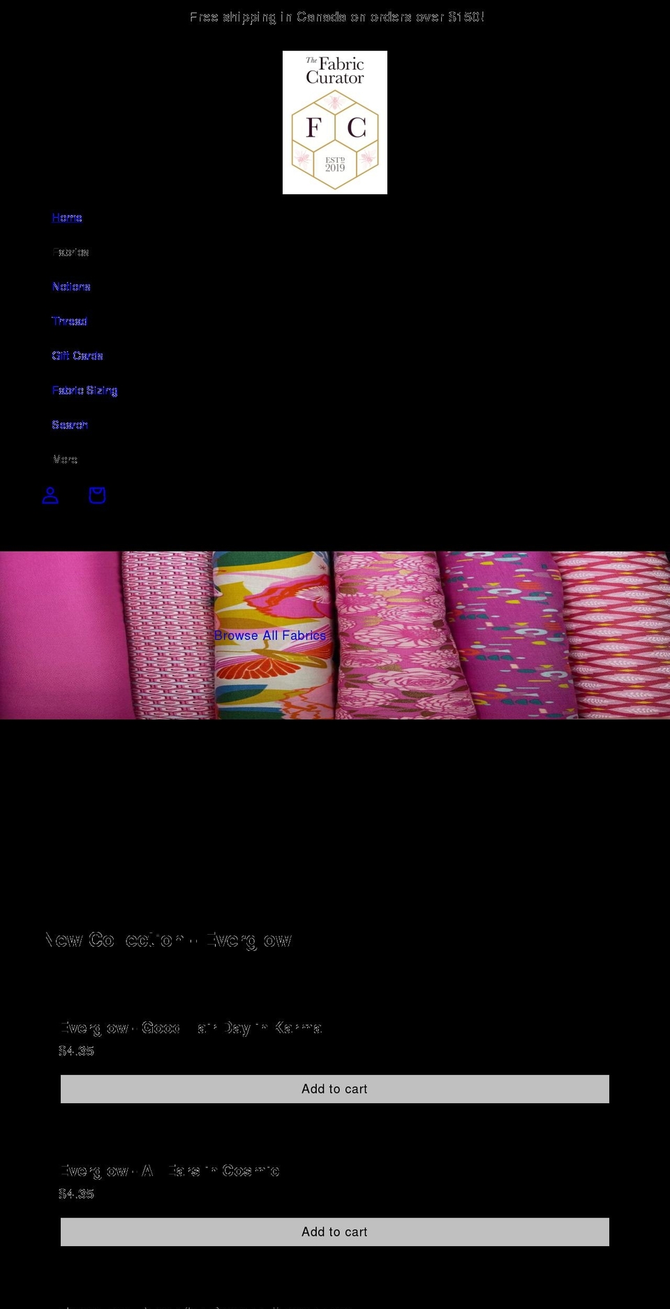 thefabriccurator.ca shopify website screenshot