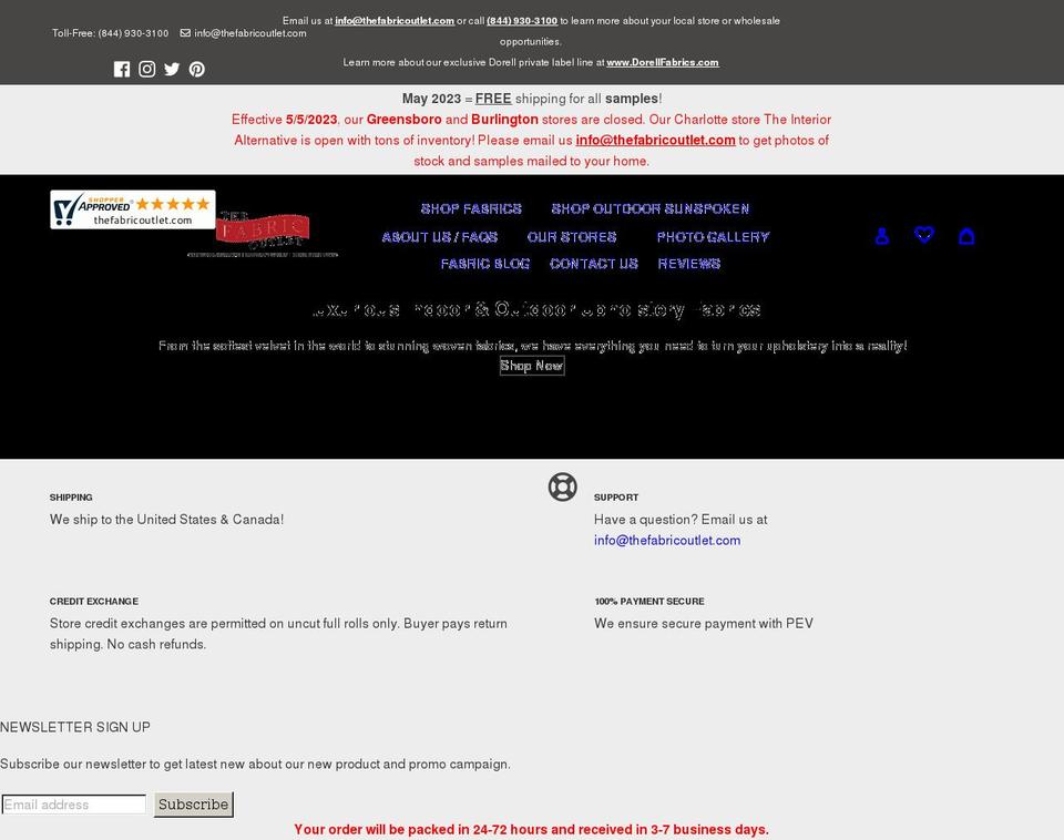 thefabricoutlet.com shopify website screenshot