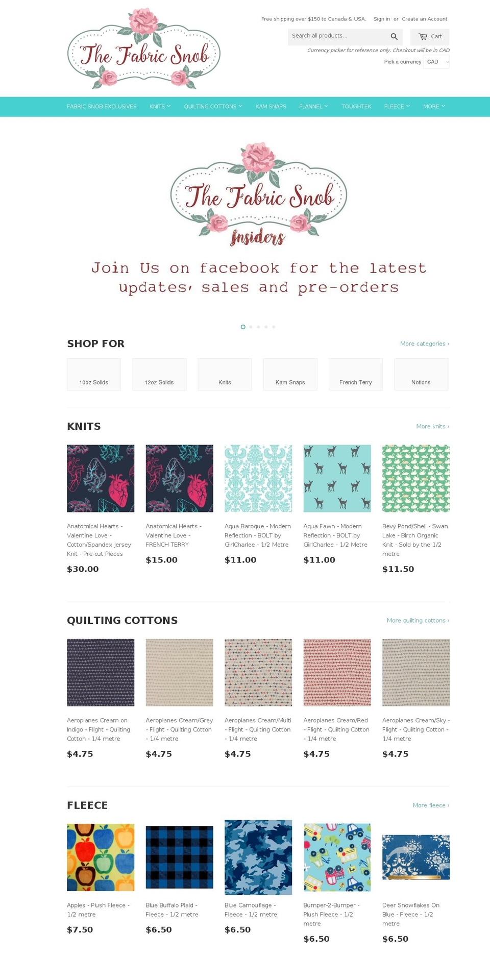 thefabricsnob.com shopify website screenshot