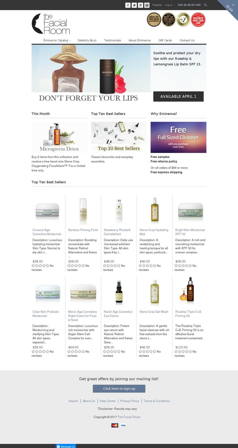 thefacialroom.ca shopify website screenshot