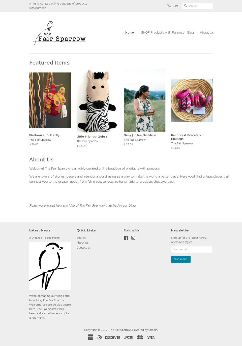 thefairsparrow.com shopify website screenshot