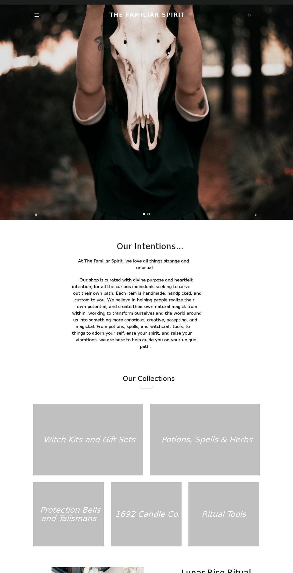 thefamiliarspirit.com shopify website screenshot