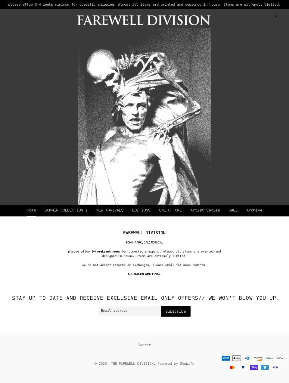 thefarewelldivision.com shopify website screenshot