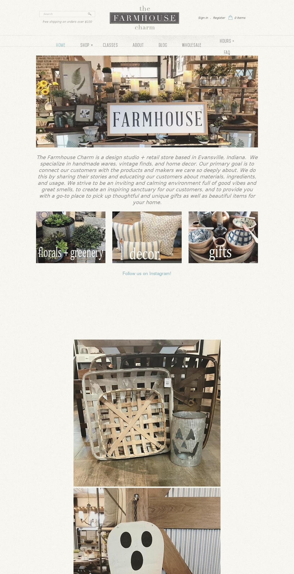 thefarmhousecharm.com — Shopify storefront screenshot