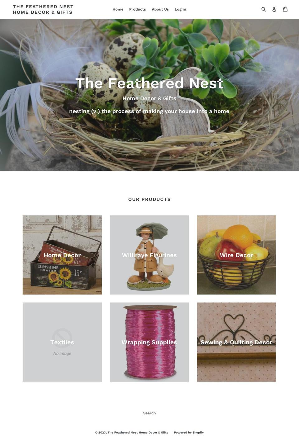 thefeatherednesthomedecorandgifts.com shopify website screenshot