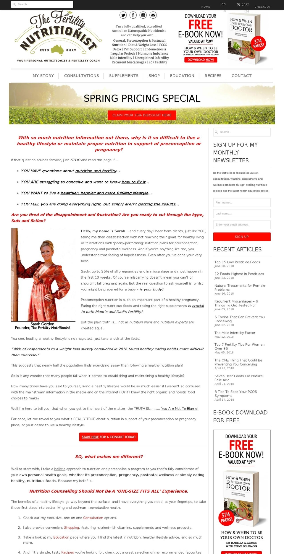 thefertilitynutritionist.com.au shopify website screenshot