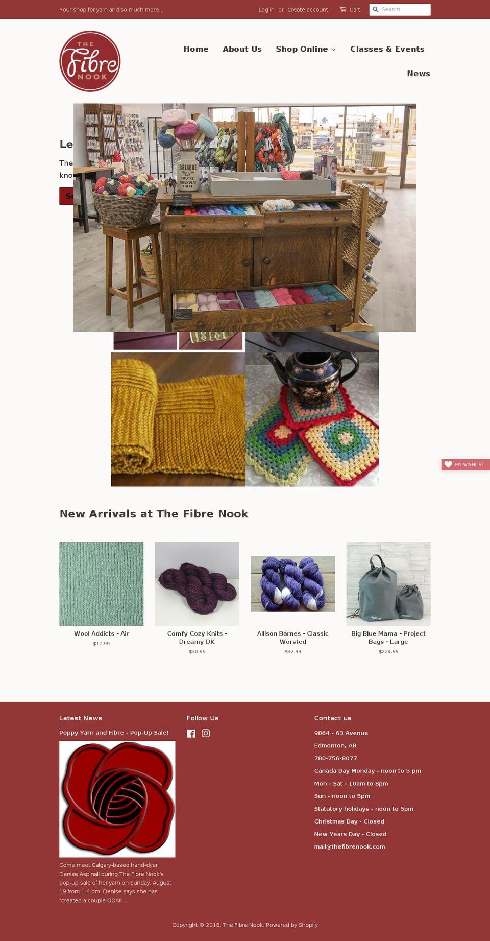 thefibrenook.com shopify website screenshot