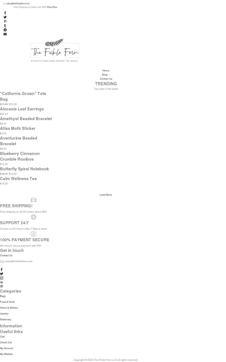 theficklefern.com shopify website screenshot