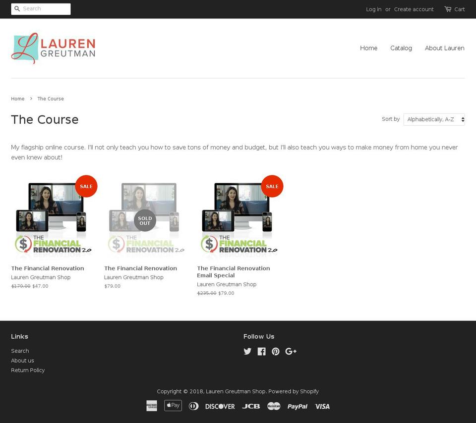 thefinancialrenovation.com — Shopify storefront screenshot