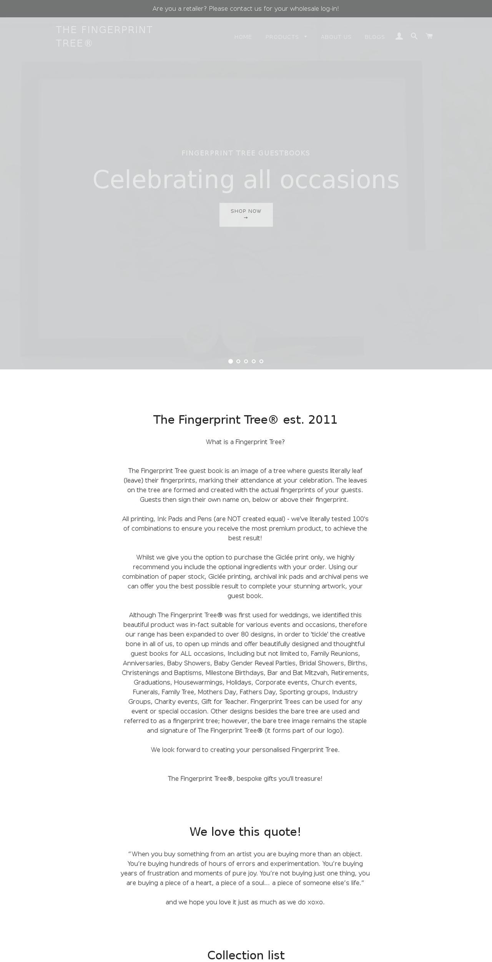 thefingerprinttree.com.au shopify website screenshot
