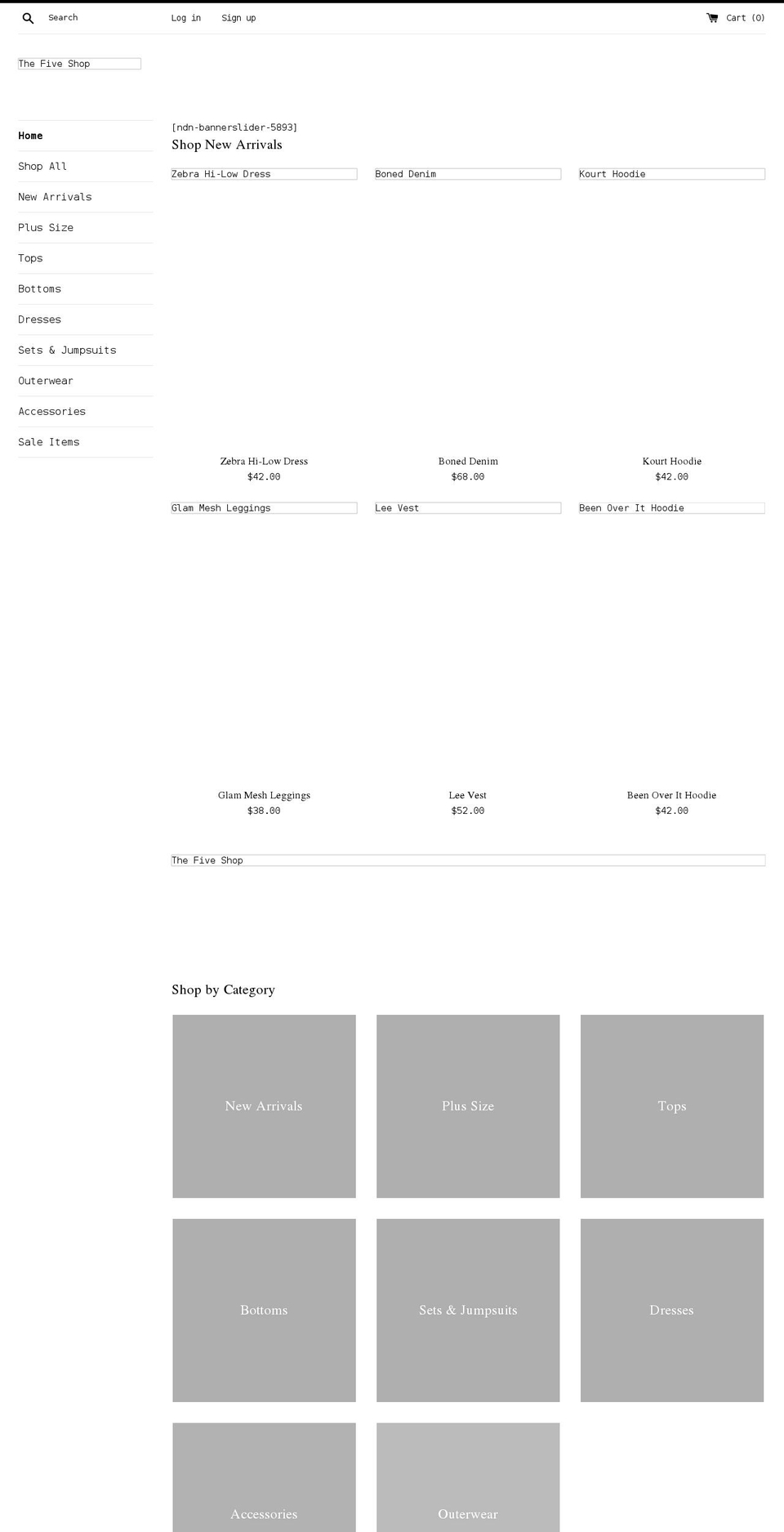 thefiveshopclothing.com shopify website screenshot