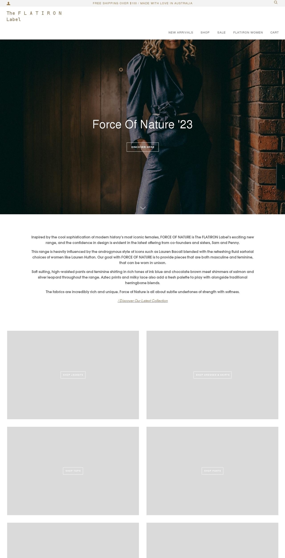 theflatironlabel.com.au shopify website screenshot